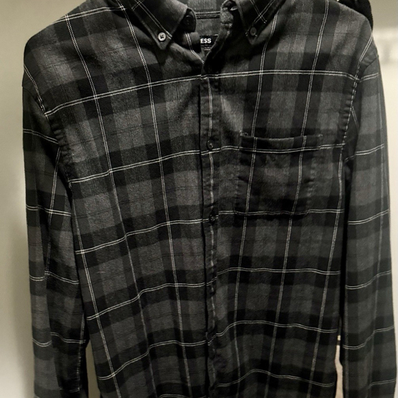 Express Button Down Plaid Shirt, Men’s Small, Black, Plaid - Picture 3 of 4